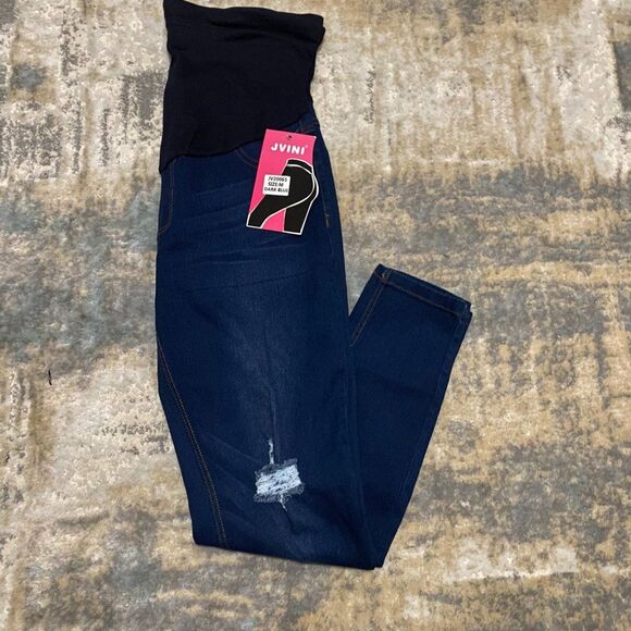 NWT Maternity Fashion Blue Skinny Jeans Size M Medium Denim Pants - Picture 3 of 5